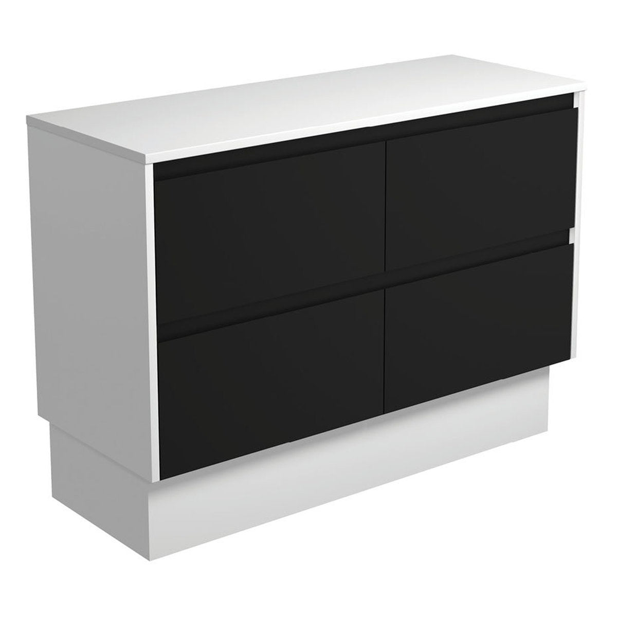 Fienza Amato Satin Black 1200 Cabinet On Kickboard, Satin White Panels