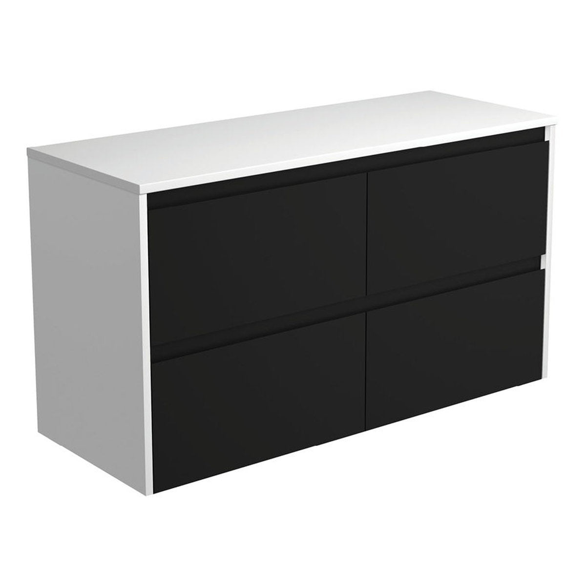 Fienza Amato Satin Black 1200 Wall-Hung Cabinet, Satin White Panels