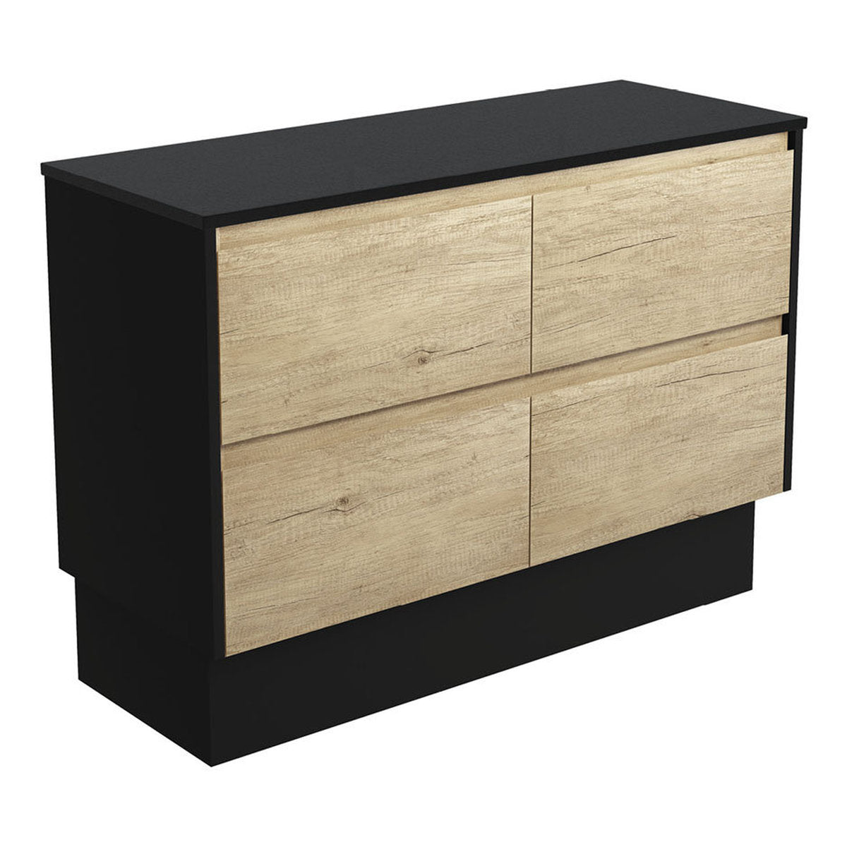 Fienza Amato Scandi Oak 1200 Cabinet On Kickboard, Satin Black Panels