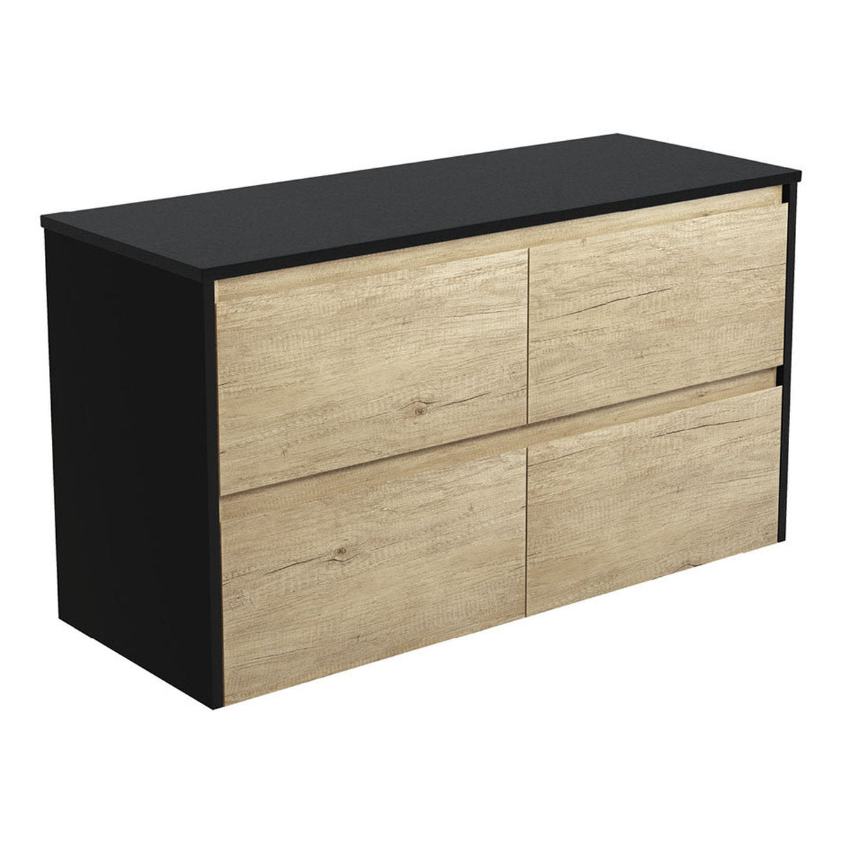 Fienza Amato Scandi Oak 1200 Wall-Hung Cabinet, Satin Black Panels