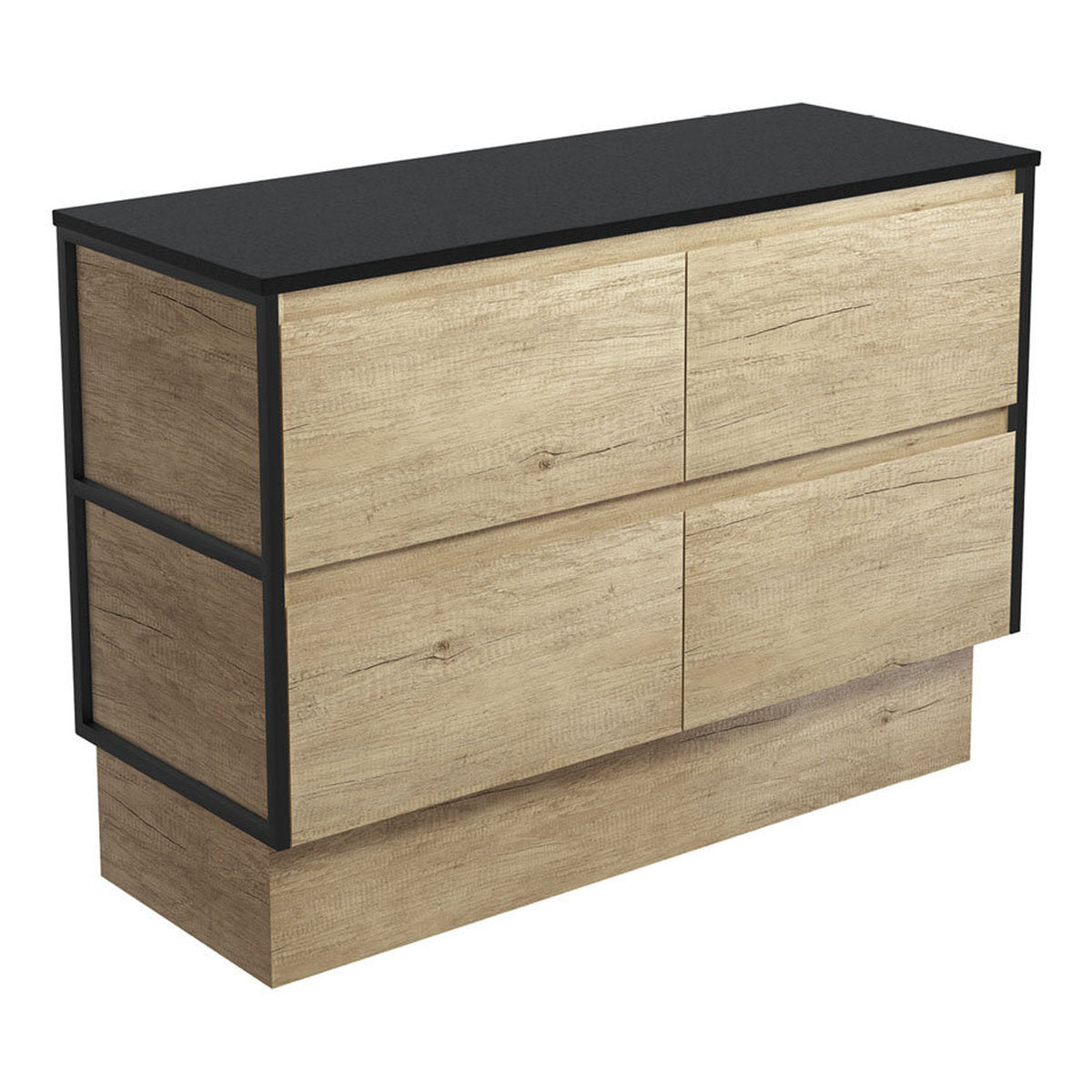 Fienza Amato Scandi Oak 1200 Cabinet On Kickboard, Matte Black Frames