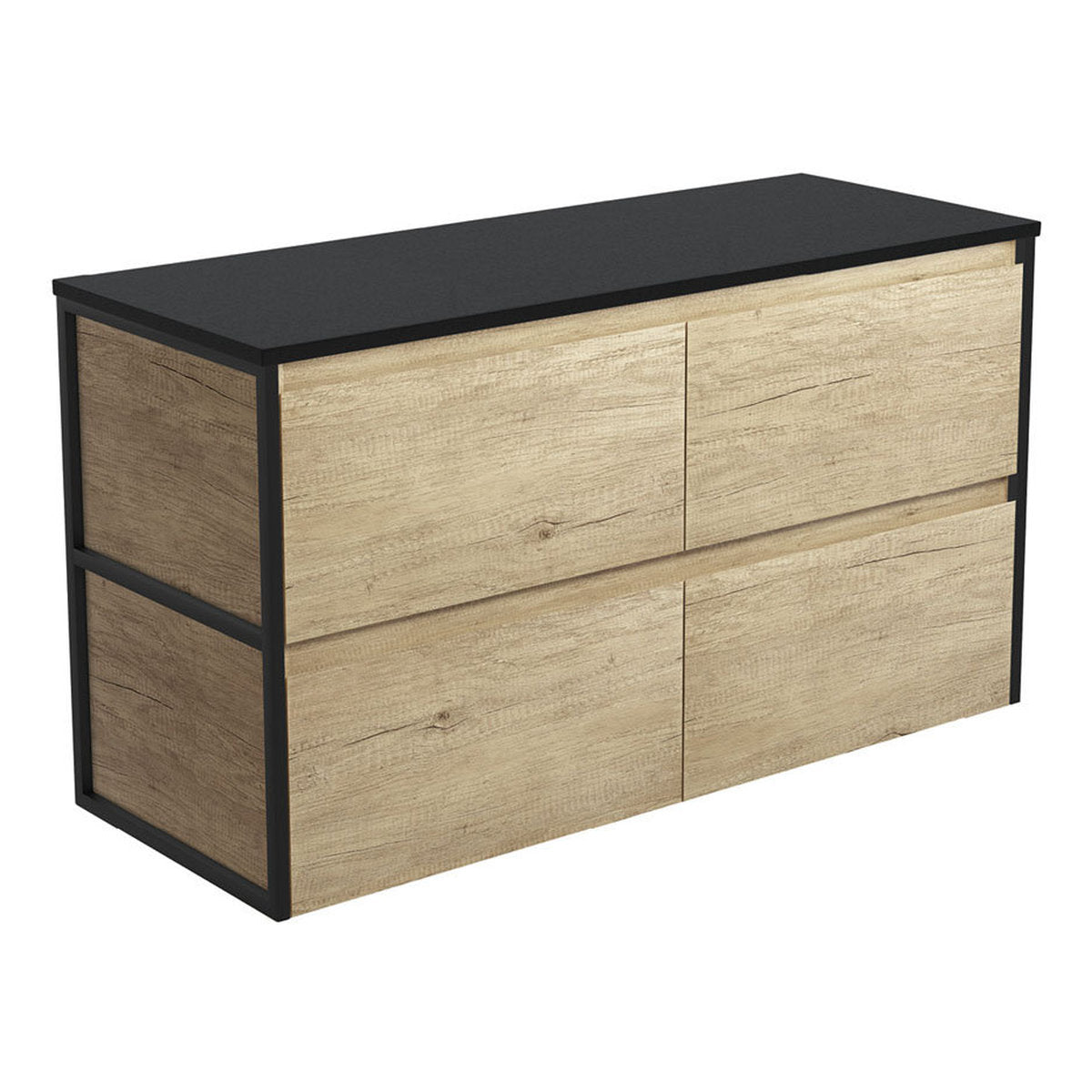 Fienza Amato Scandi Oak 1200 Wall-Hung Cabinet, Matte Black Frames