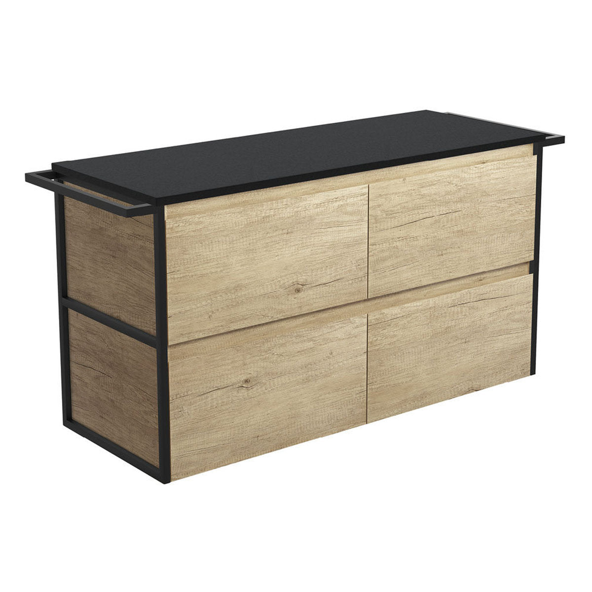Fienza Amato Scandi Oak 1200 Wall-Hung Cabinet, Matte Black Towel Rails
