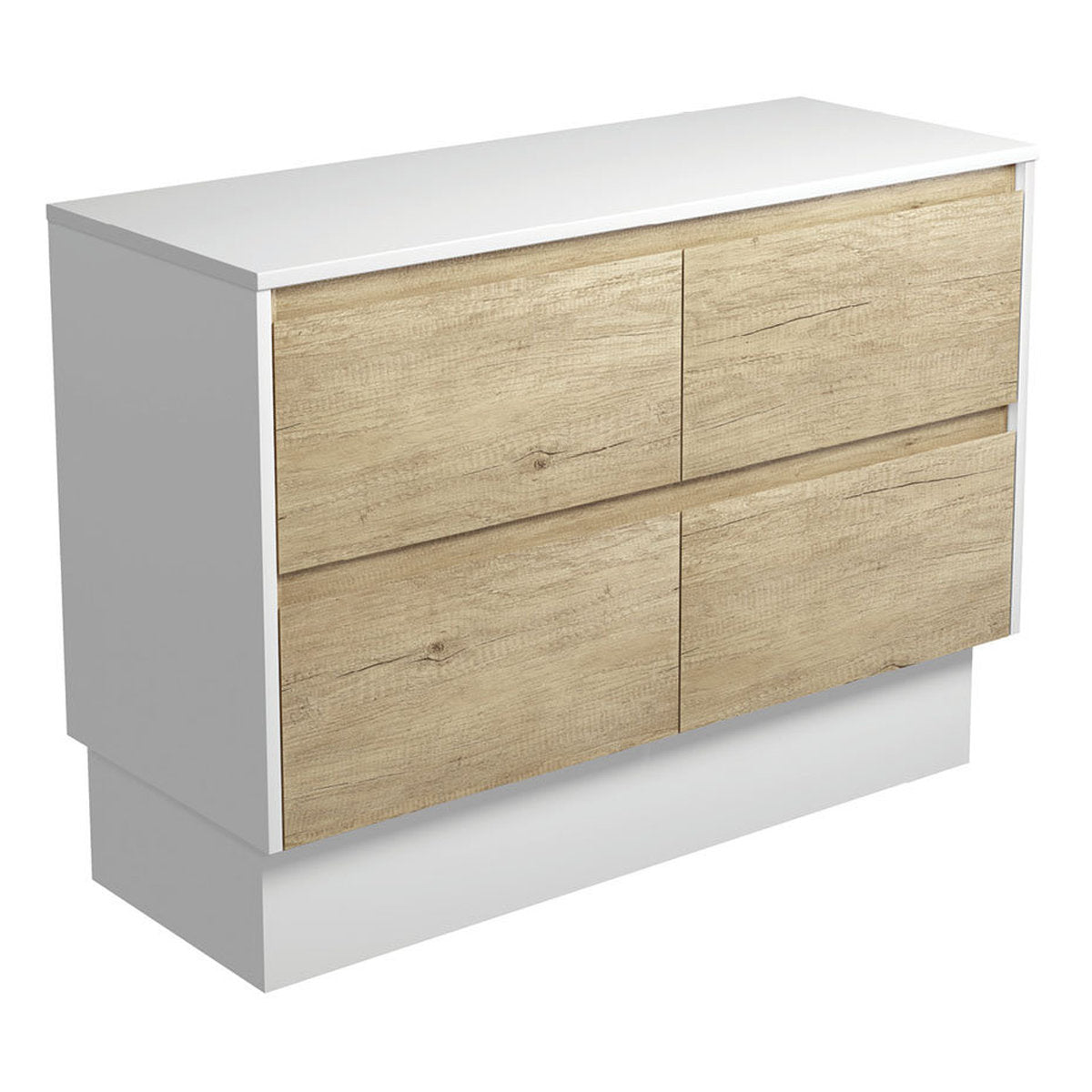 Fienza Amato Scandi Oak 1200 Cabinet On Kickboard, Satin White Panels