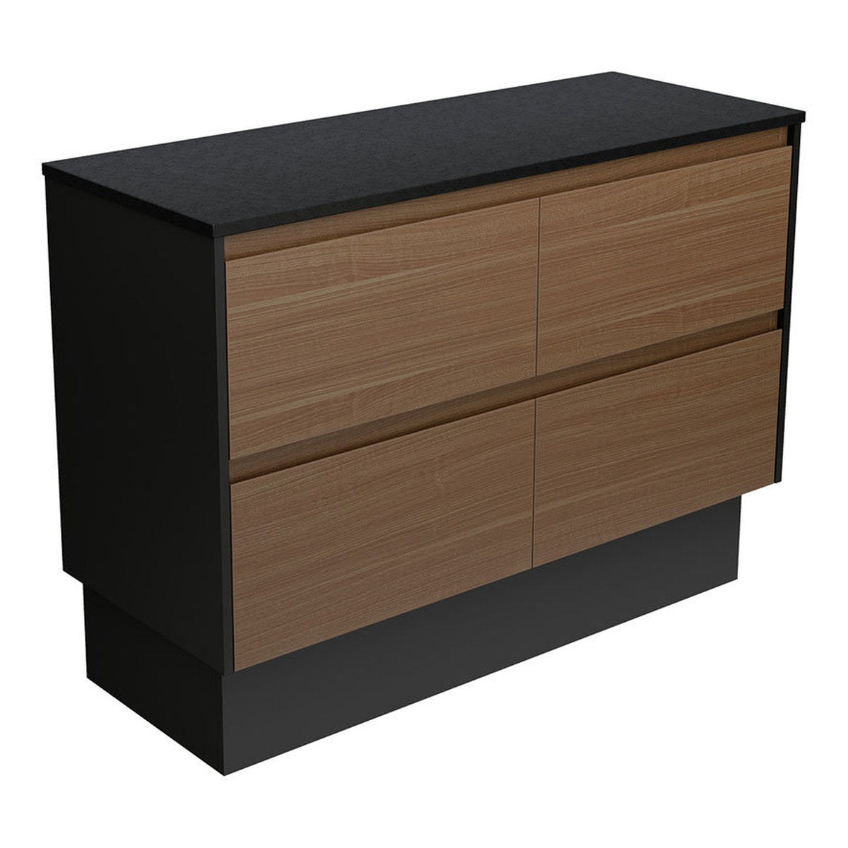 Fienza Amato Walnut 1200 Cabinet On Kickboard, Satin Black Panels