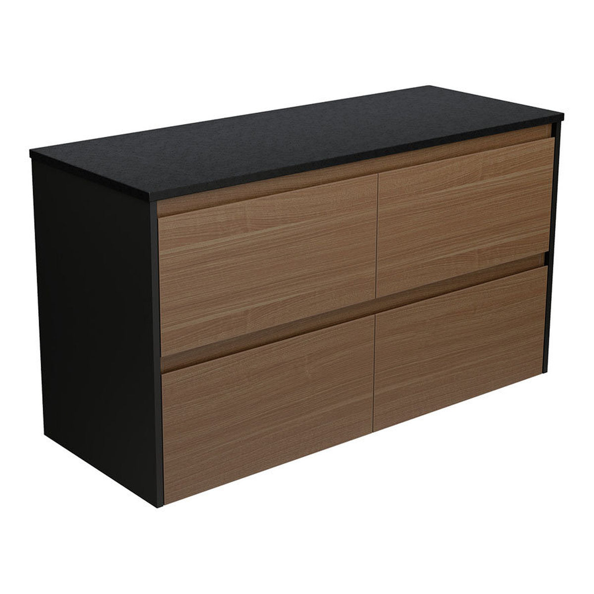 Fienza Amato Walnut 1200 Wall Hung Cabinet, Satin Black Panels