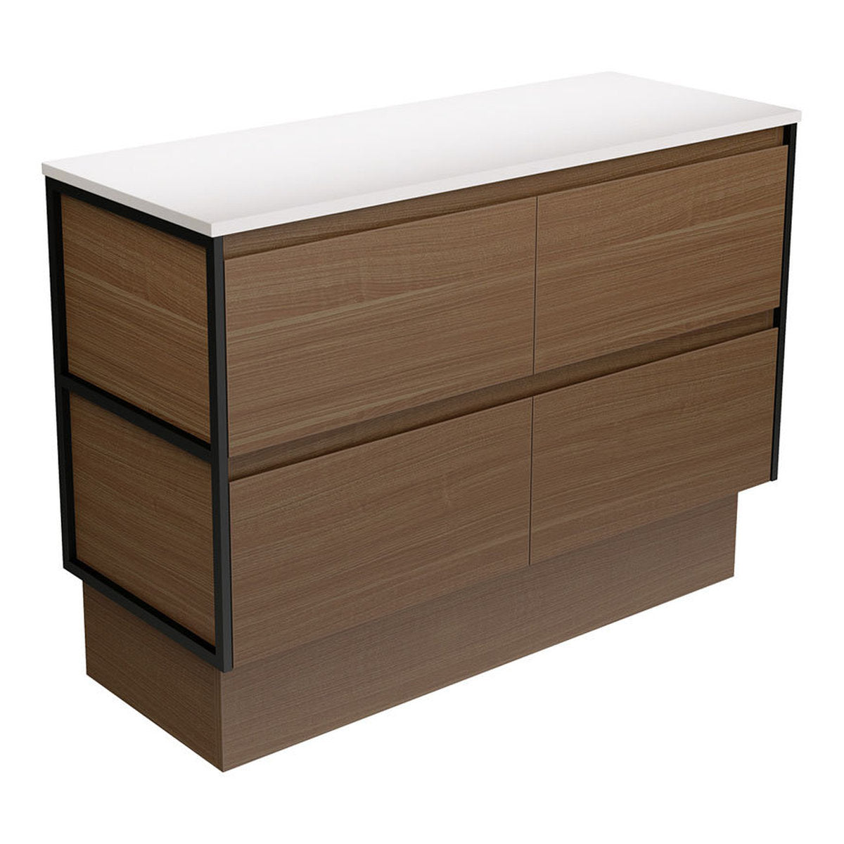Fienza Amato Walnut 1200 Cabinet On Kickboard, Matte Black Frames