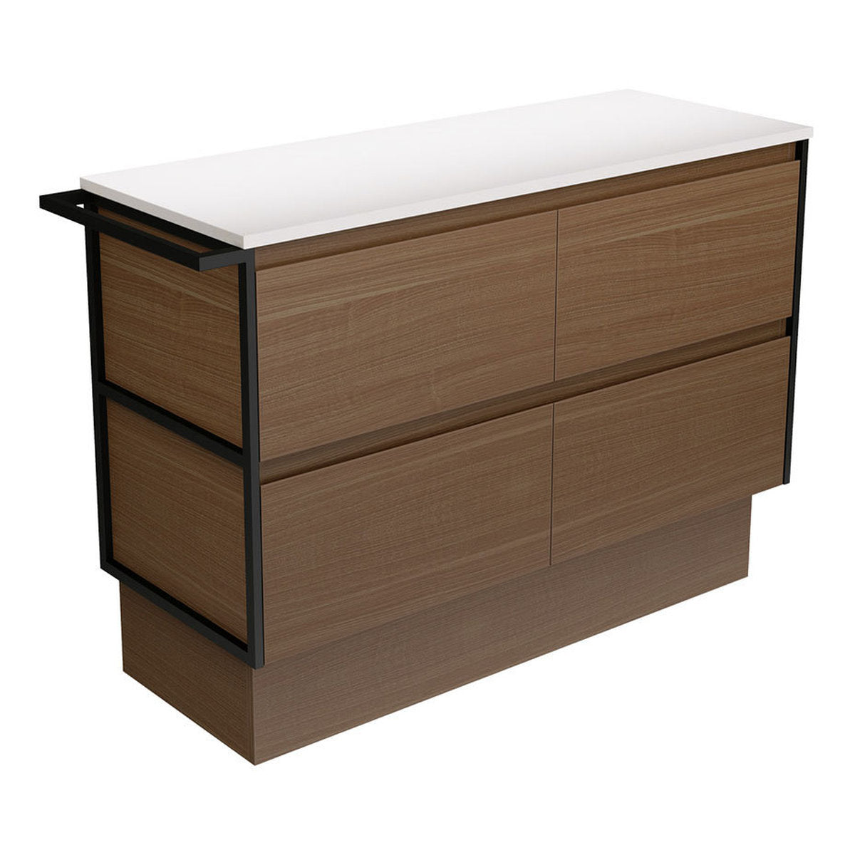 Fienza Amato Walnut 1200 Cabinet On Kickboard, 1 Frame & 1 Towel Rail