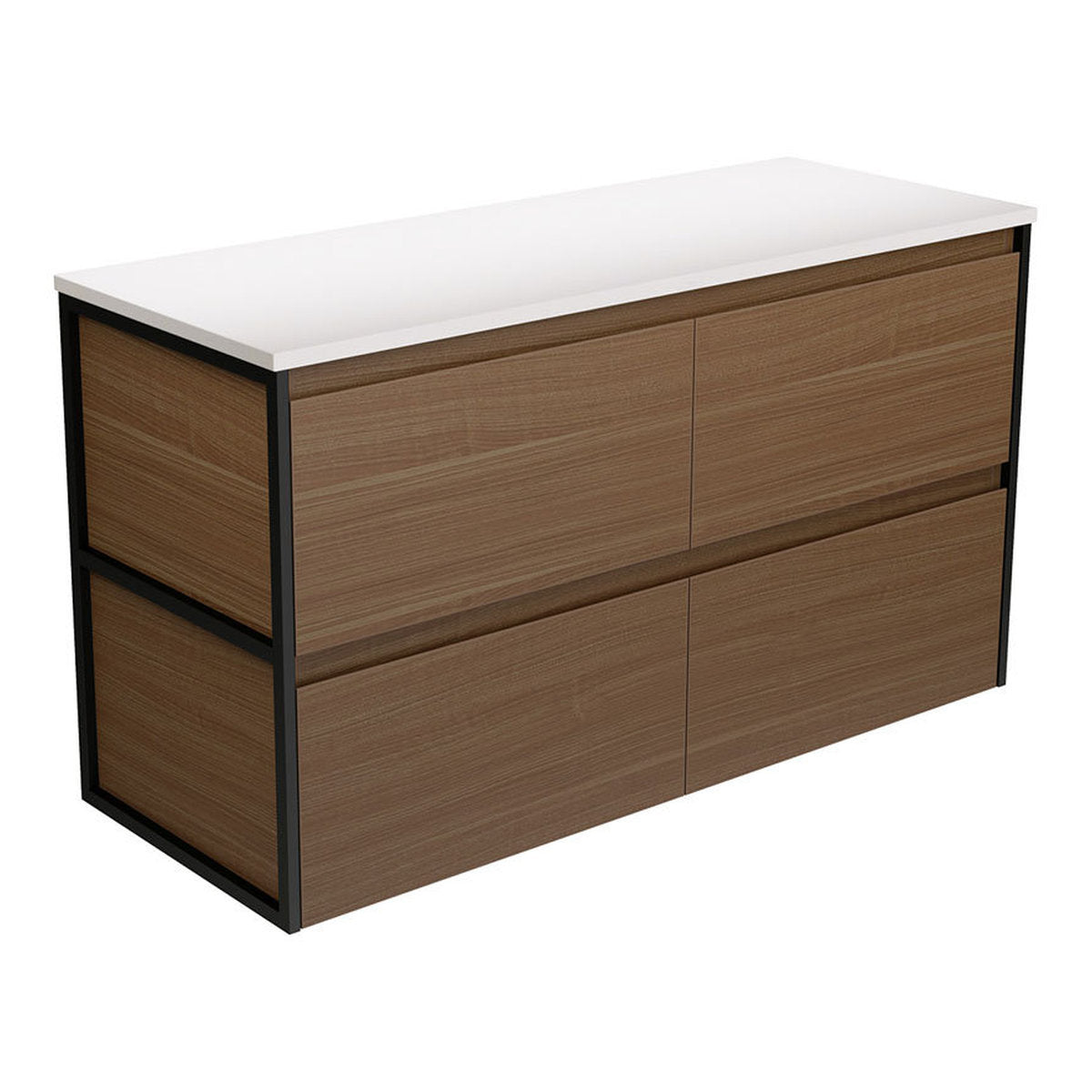Fienza Amato Walnut 1200 Wall Hung Cabinet, Matte Black Frames