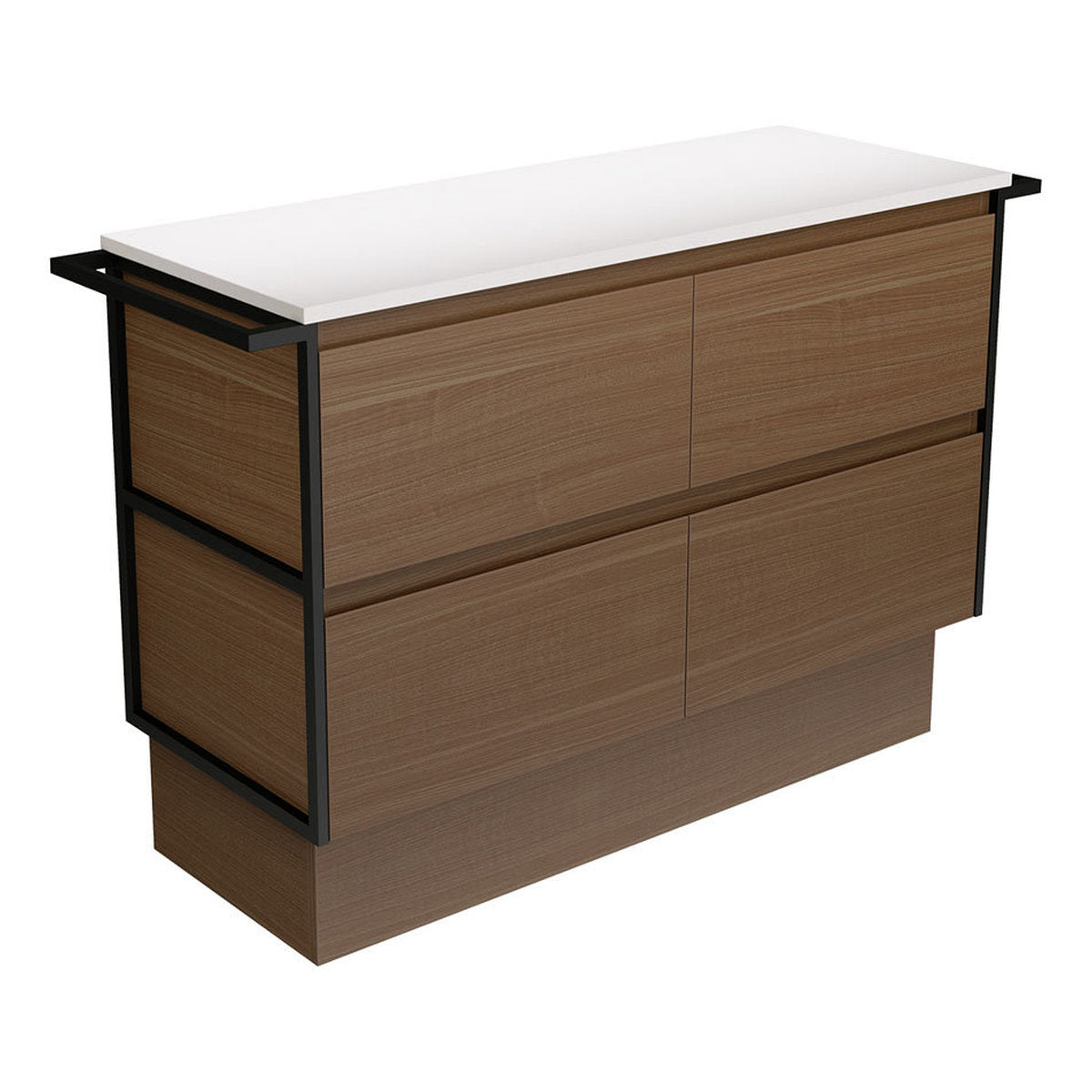 Fienza Amato Walnut 1200 Cabinet On Kickboard, Matte Black Towel Rails