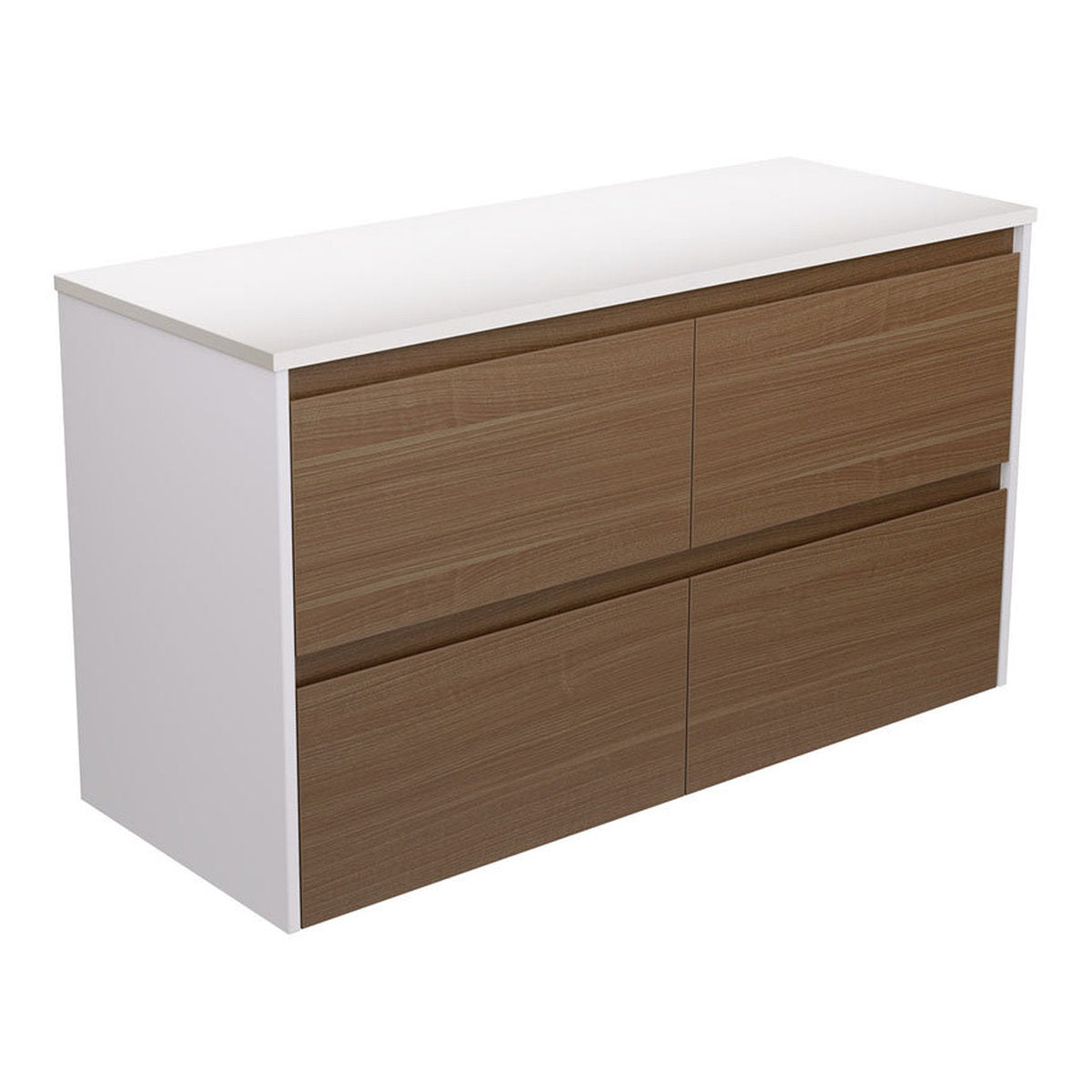 Fienza Amato Walnut 1200 Wall Hung Cabinet, Satin White Panels