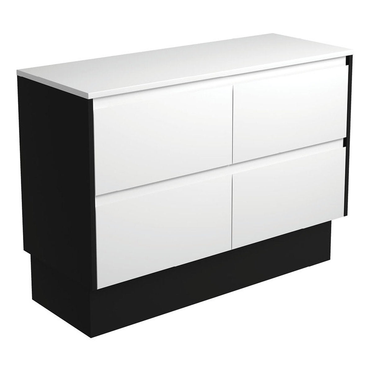 Fienza Amato Satin White 1200 Cabinet On Kickboard, Satin Black Panels