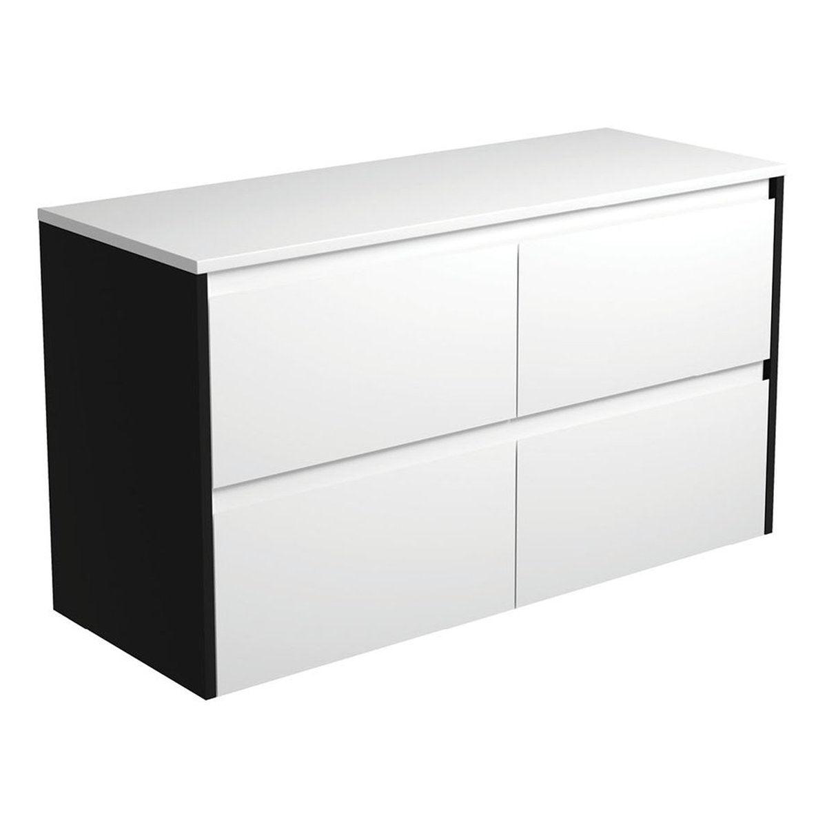 Fienza Amato Satin White 1200 Wall-Hung Cabinet, Satin Black Panels
