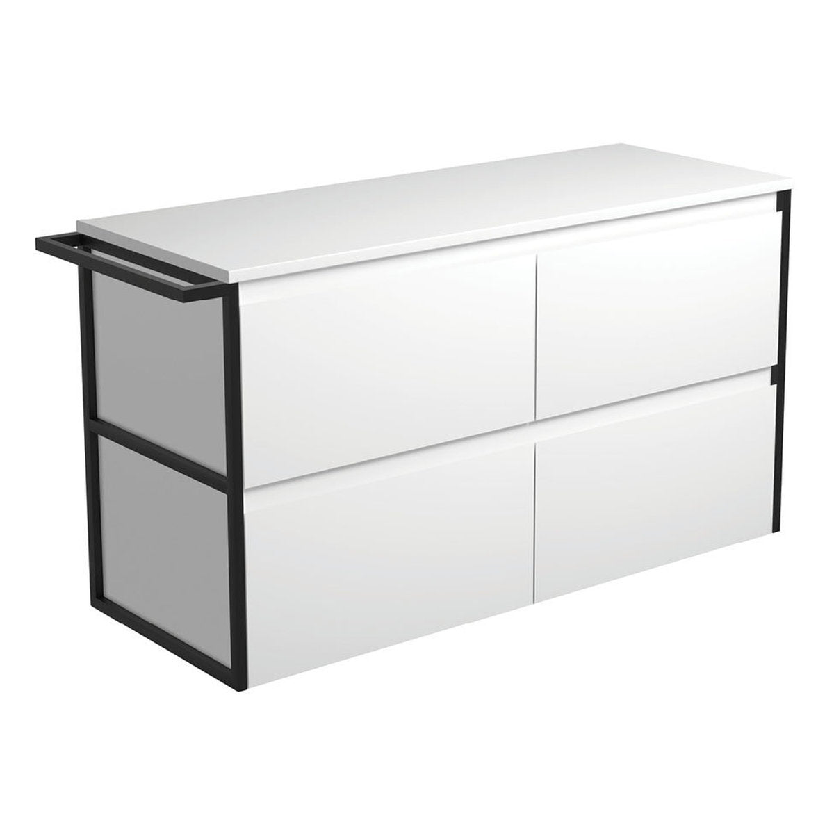 Fienza Amato Satin White 1200 Wall-Hung Cabinet, 1 Frame & 1 Towel Rail