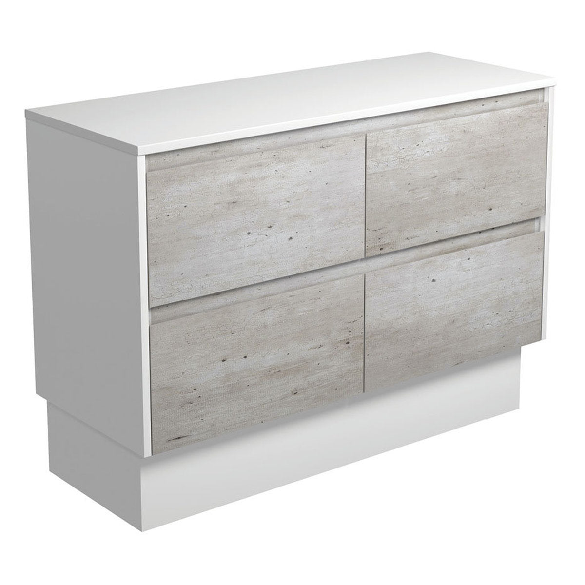 Fienza Amato Industrial 1200 Cabinet On Kickboard, Satin White Panels