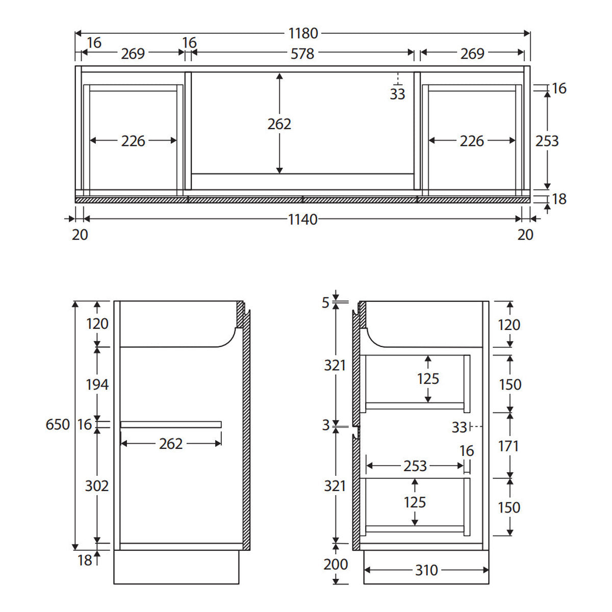Fienza Siska 1200mm Ensuite Depth Cabinet On Kick