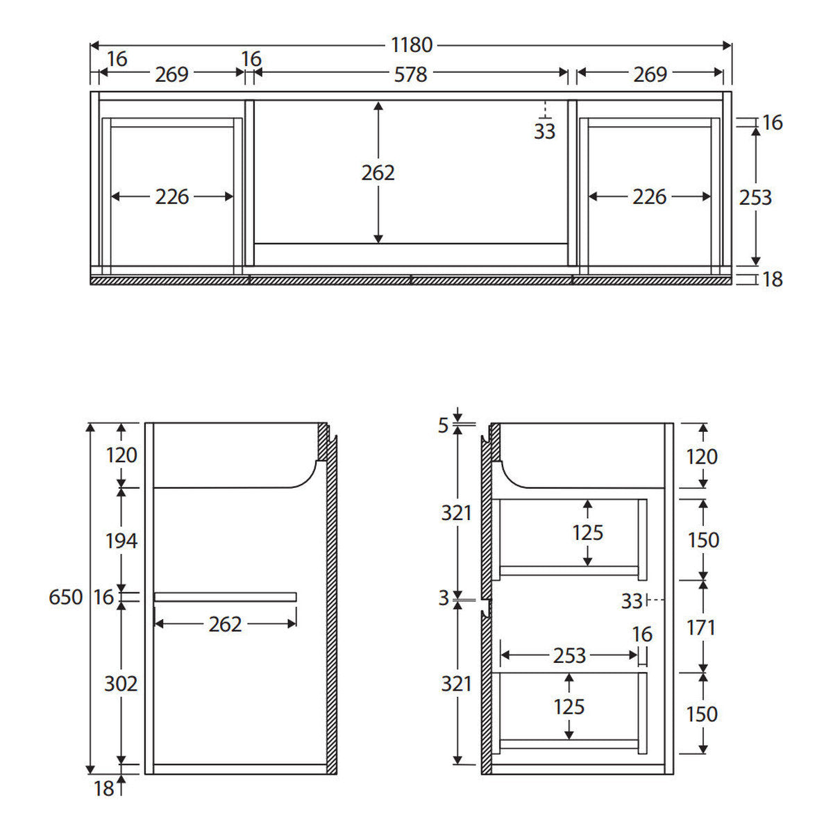 Fienza Siska 1200mm Ensuite Depth Wall Hung Cabinet