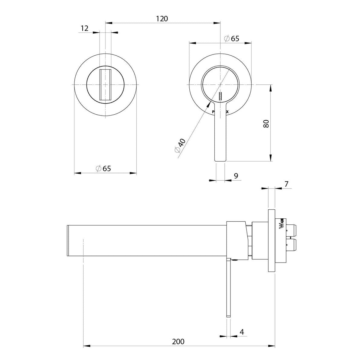 Lexi MKII SwitchMix Wall Basin Mixer Set 200mm Fit-Off Kit - Chrome