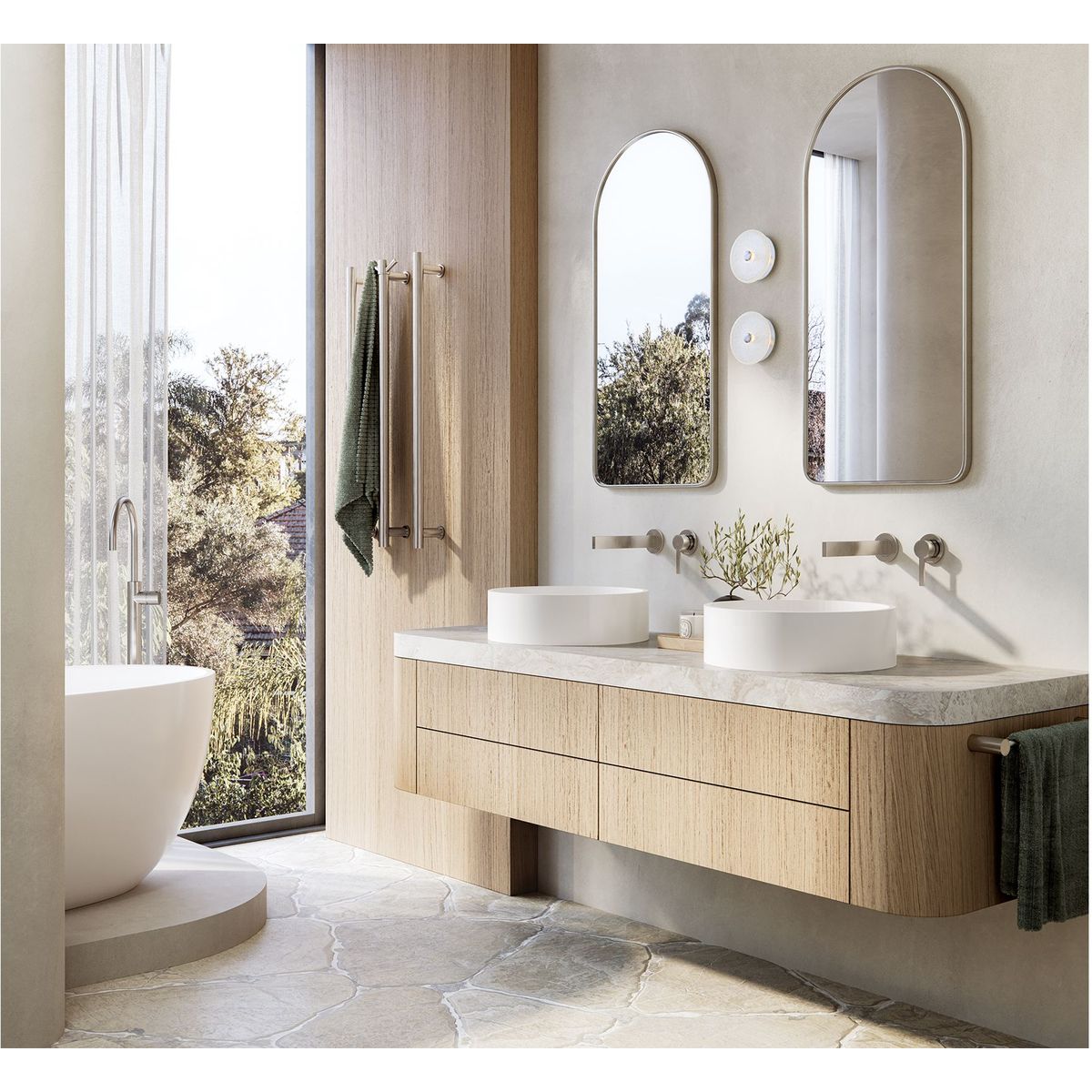 Lexi MKII SwitchMix Wall Basin Mixer Set 200mm Fit-Off Kit - Brushed Nickel