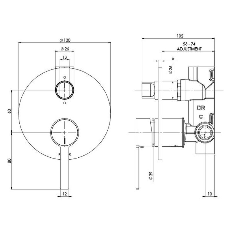 Lexi MKII Wall Shower / Bath Diverter Mixer - Chrome