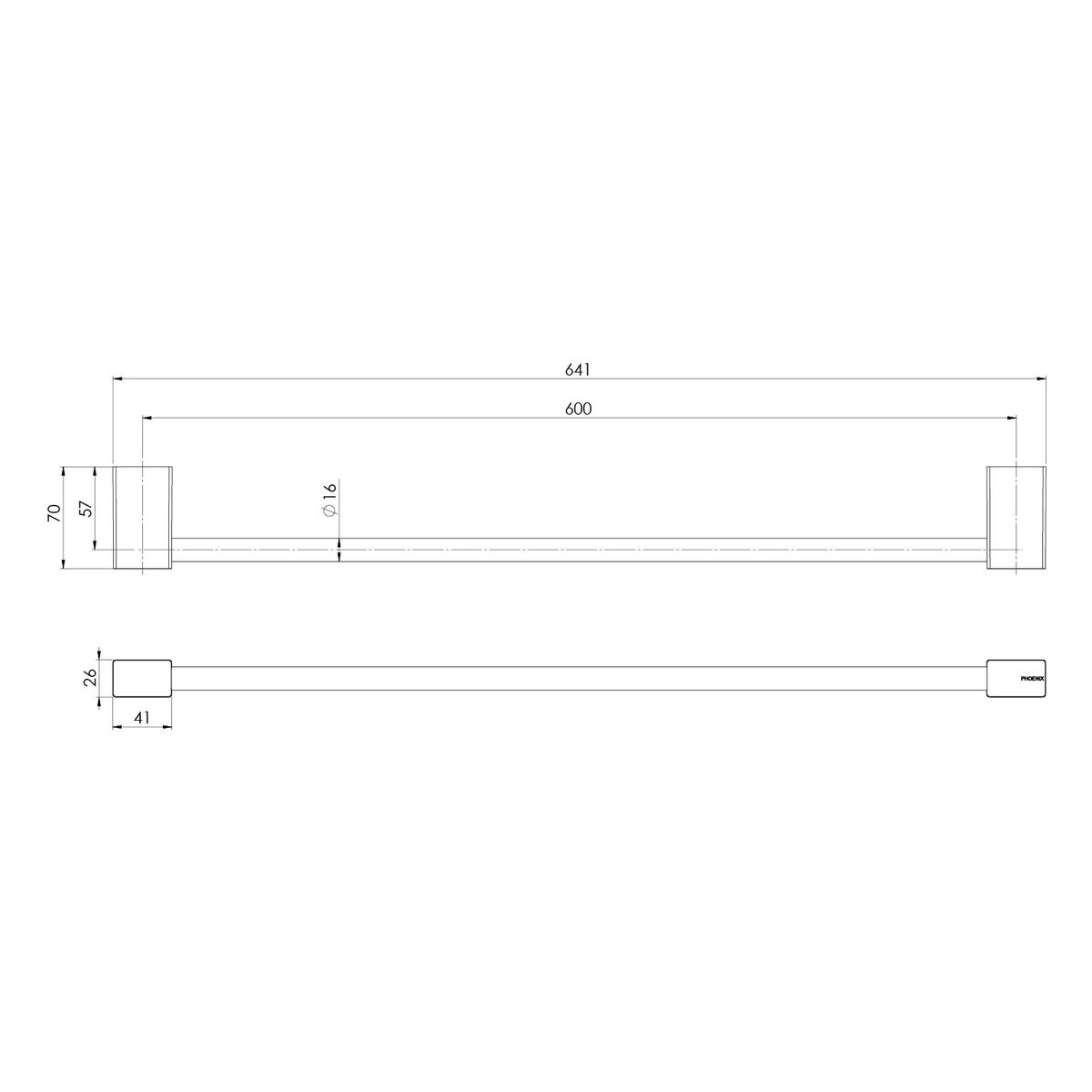 Lexi MKII Single Towel Rail 800mm - Chrome
