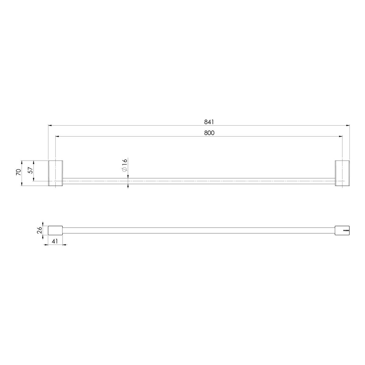 Lexi MKII Single Towel Rail 800mm - Brushed Nickel