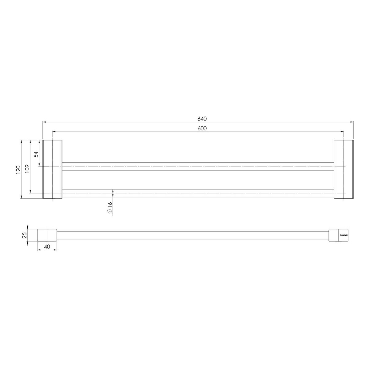 Lexi MKII Double Towel Rail 600mm - Chrome