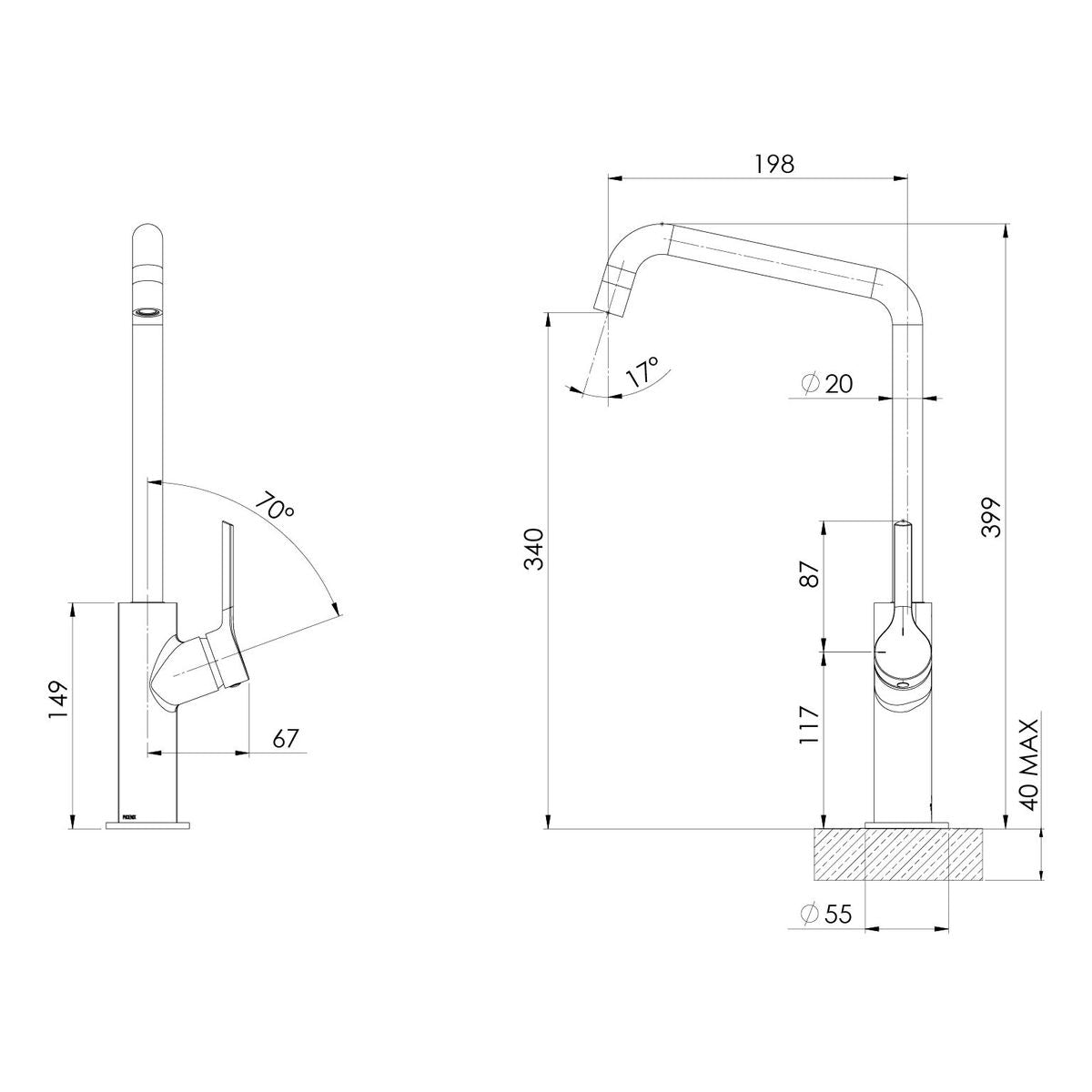 Ester Sink Mixer 200mm Squareline - Brushed Nickel