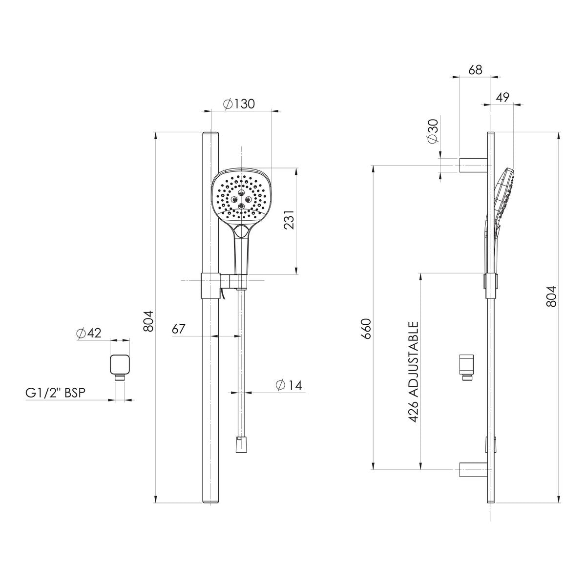 Nuage Rail Shower - Brushed Carbon