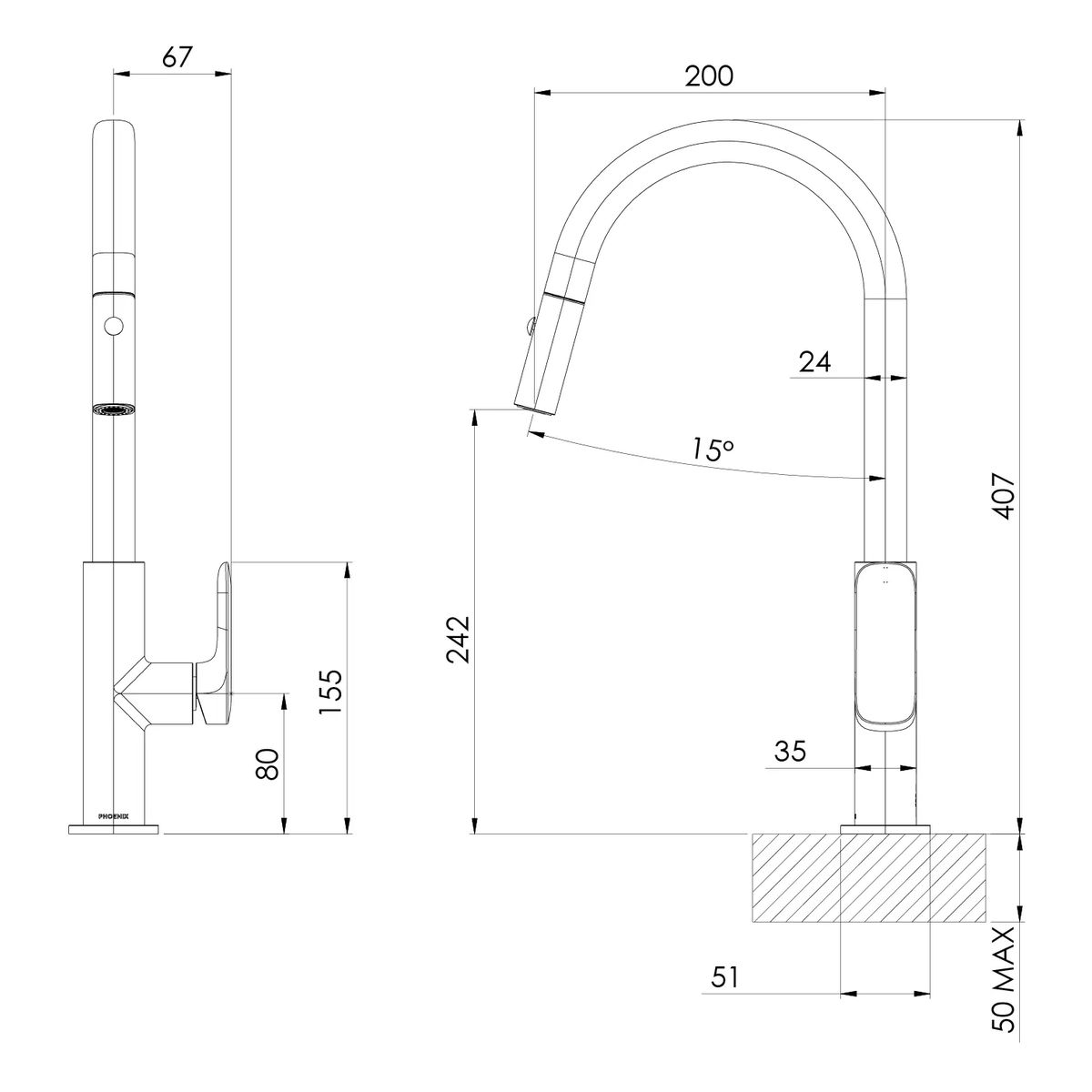 Nuage Pull Out Sink Mixer 200mm, Lead Free - Brushed Nickel