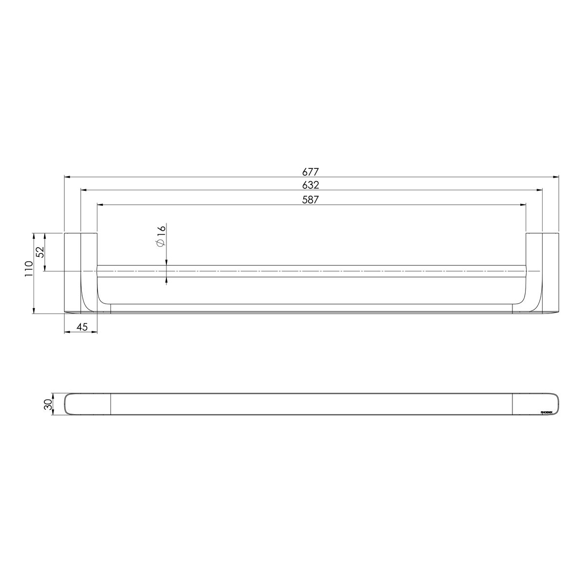 Nuage Double Towel Rail 600mm - Brushed Carbon