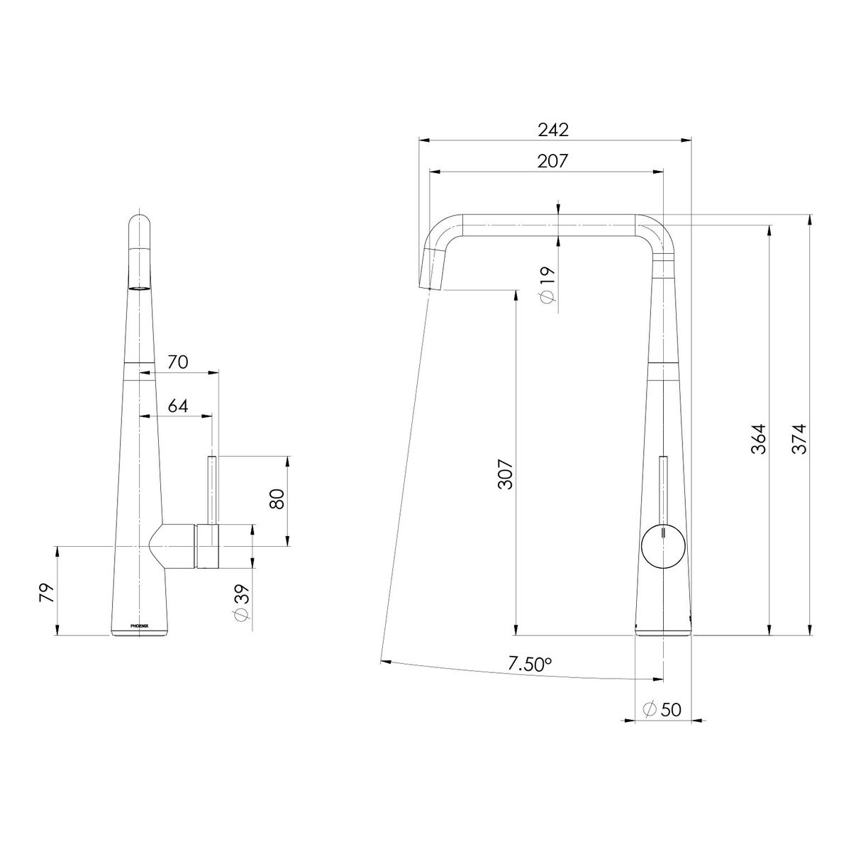 Erlen Sink Mixer 200mm Squareline - Brushed Nickel