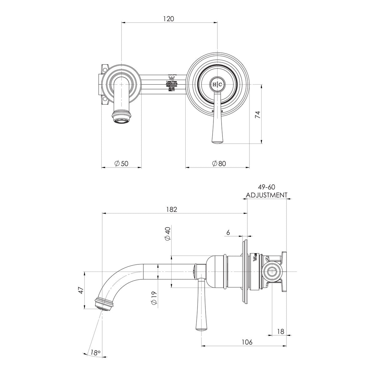 Phoenix Cromford SwitchMix Wall Basin/Bath Mixer Set 200mm (Complete Kit) - Lead Free, Brushed Nickel
