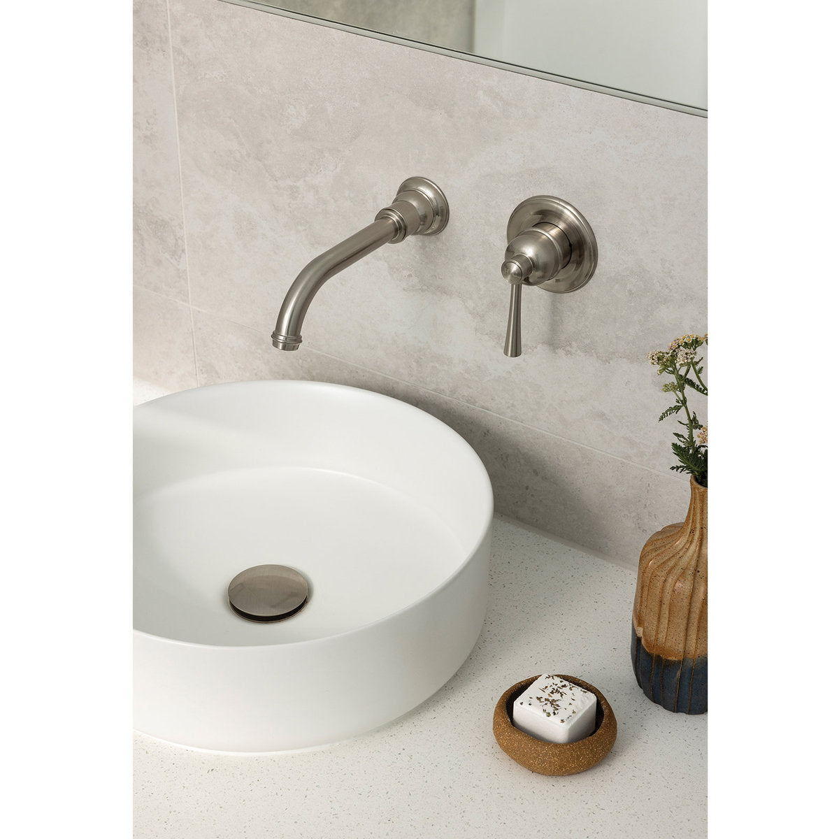 Phoenix Cromford SwitchMix Wall Basin/Bath Mixer Set 200mm (Complete Kit) - Lead Free, Brushed Nickel