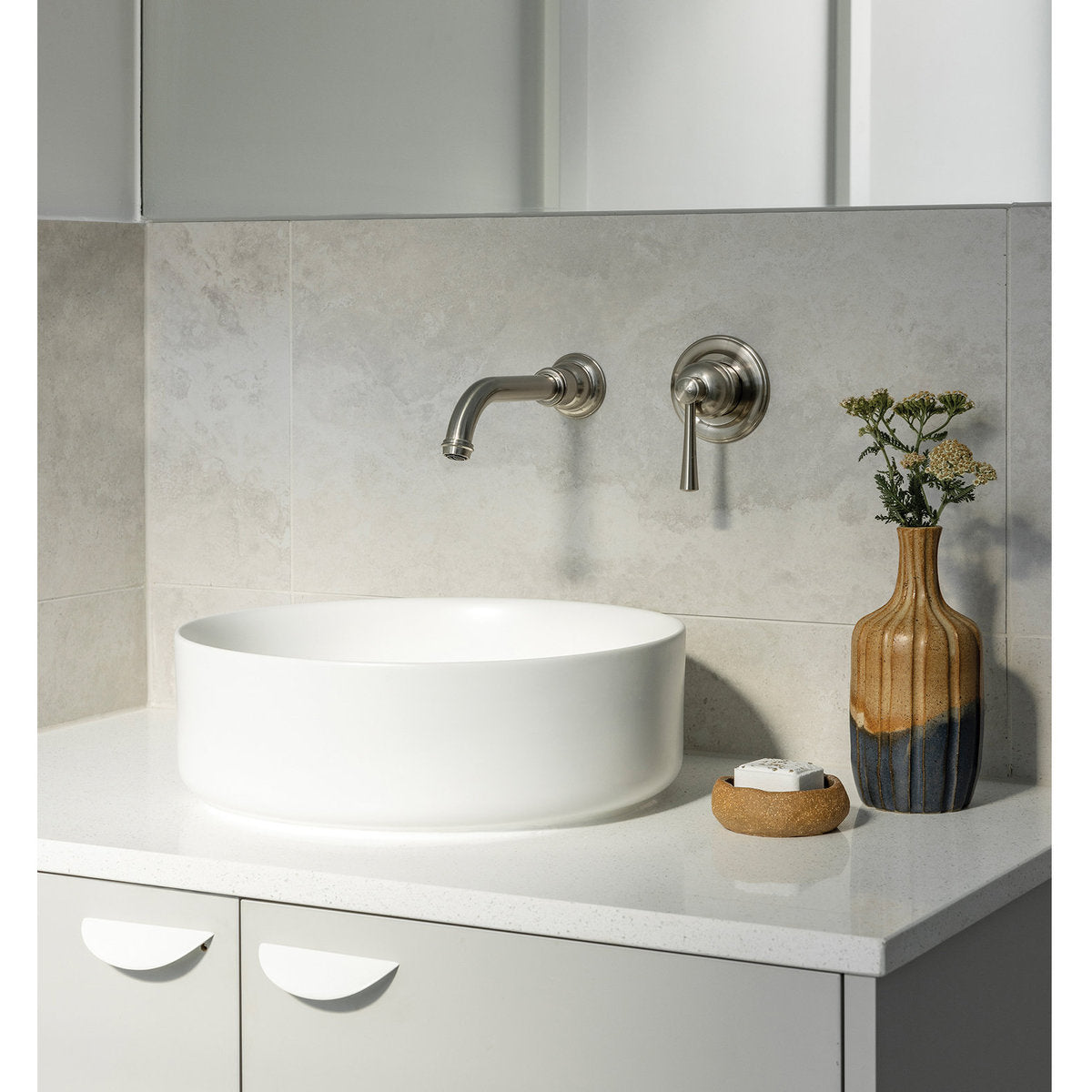 Phoenix Cromford SwitchMix Wall Basin/Bath Mixer Set 200mm (Complete Kit) - Lead Free, Brushed Nickel