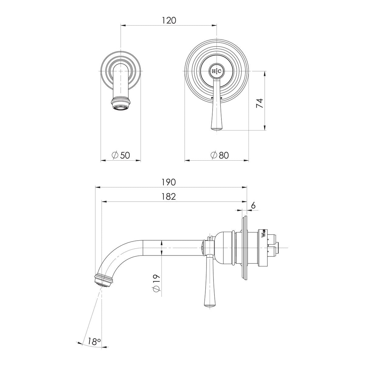 Cromford SwitchMix Wall Basin Mixer Set 200mm Fit-Off Kit - Brushed Gold