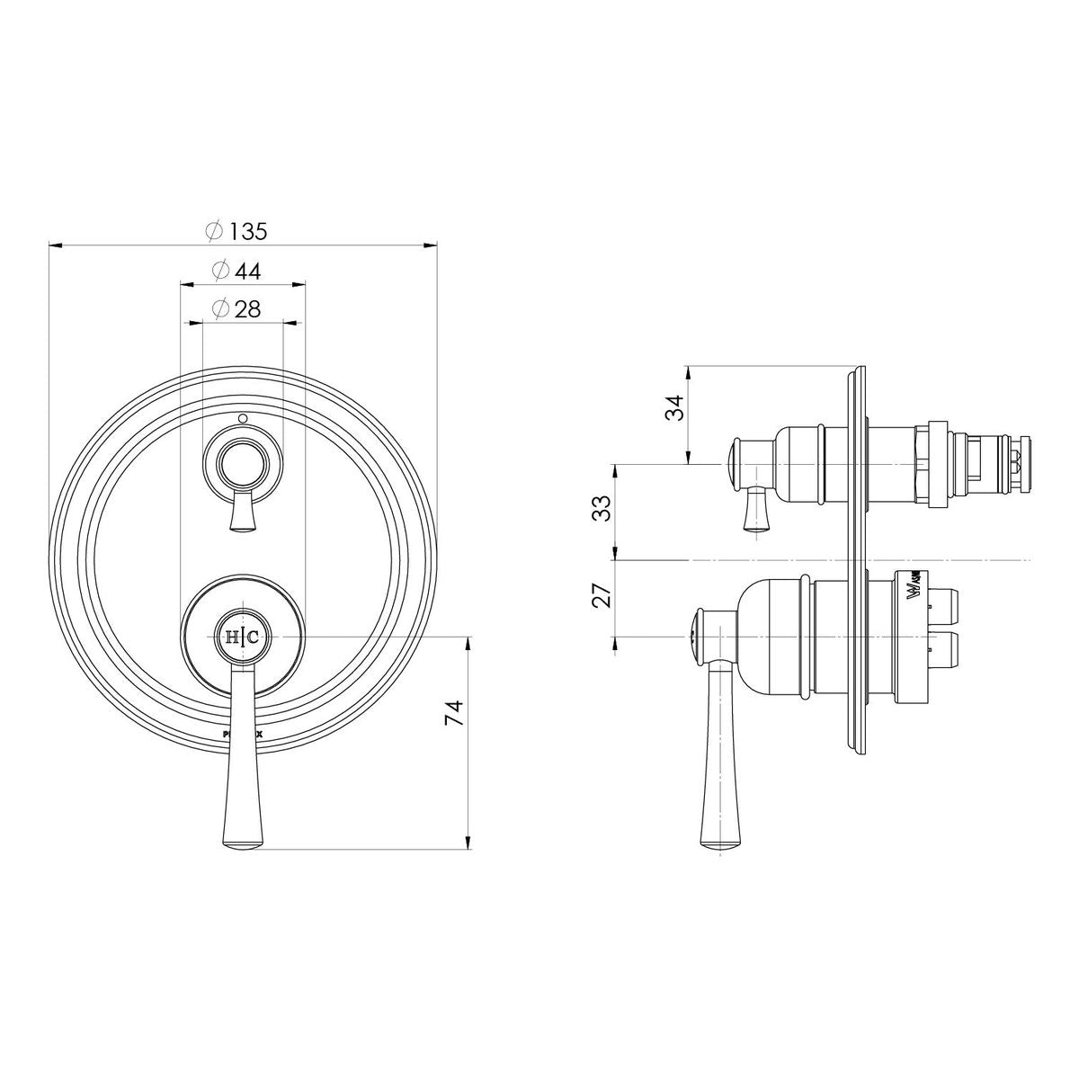 Cromford SwitchMix Shower / Bath Diverter Mixer Fit-Off Kit - Brushed Gold