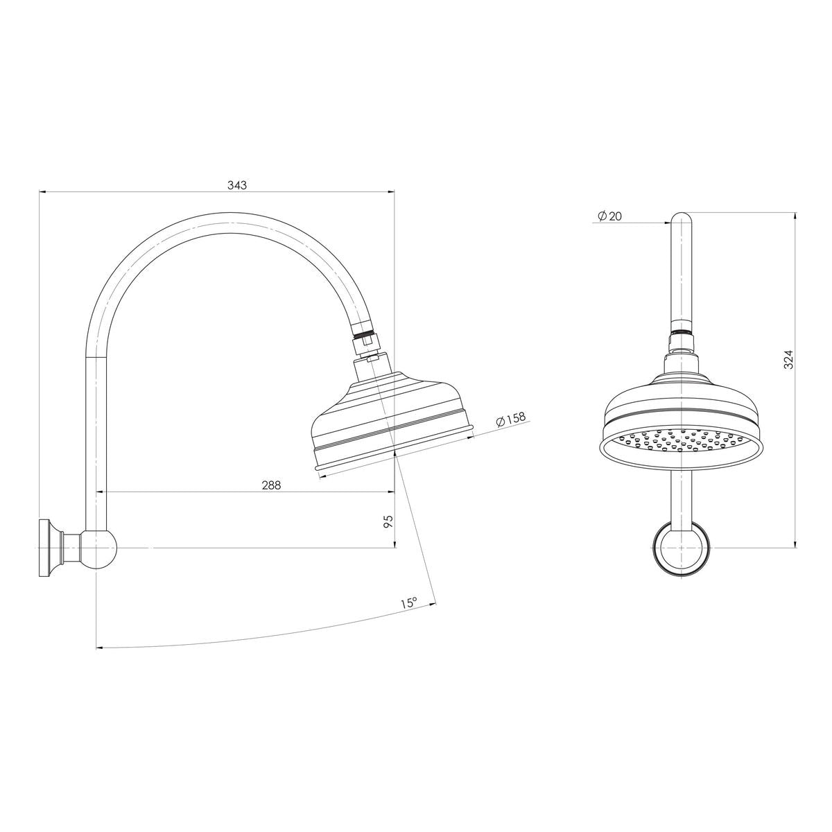 Cromford High-Rise Shower Arm and Rose - Matte Black