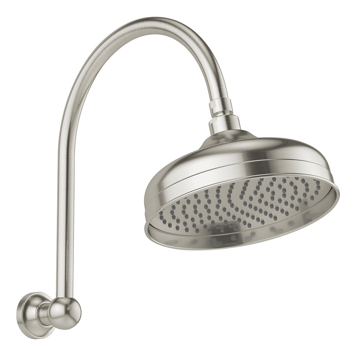 Phoenix Cromford High-Rise Shower Arm and Rose 210mm, Brushed Nickel