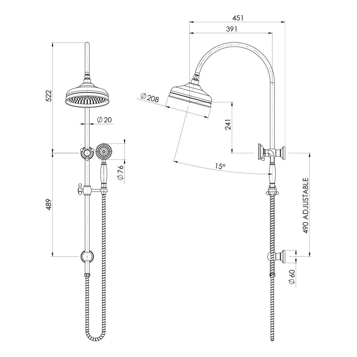 Phoenix Cromford Twin Shower 210mm Rose, Brushed Bronze