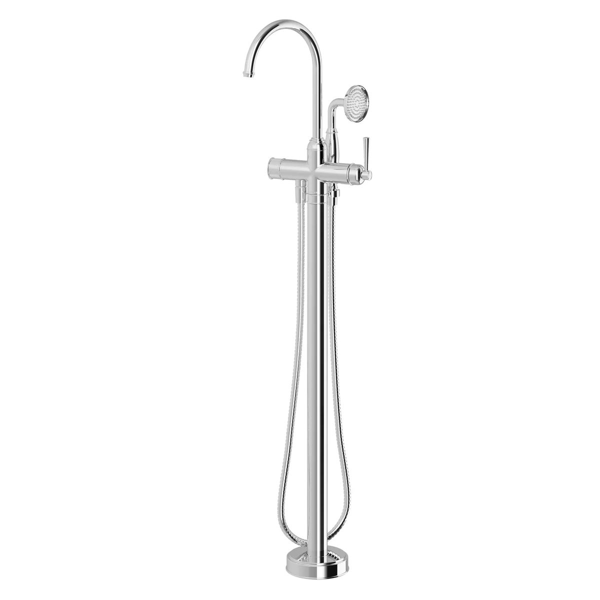 Cromford Floor Mounted Bath Mixer with Hand Shower, Chrome