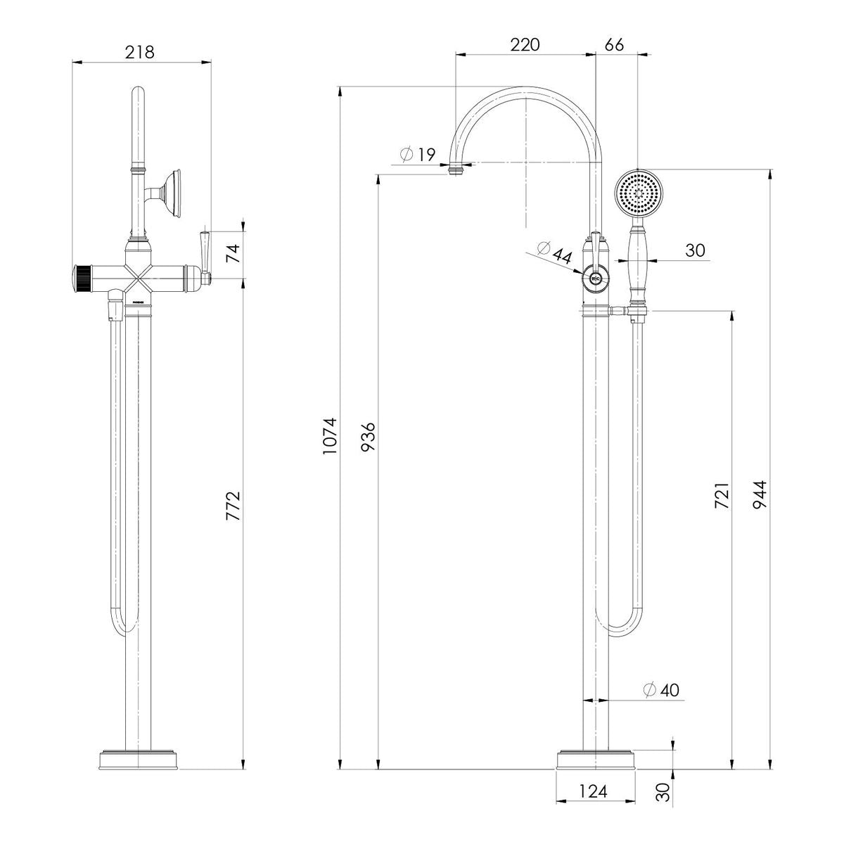 Phoenix Cromford Floor Mounted Bath Mixer with Hand Shower, Brushed Bronze