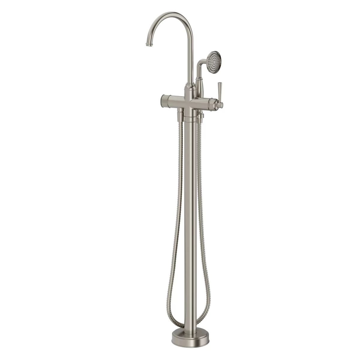 Cromford Floor Mounted Bath Mixer with Hand Shower, Brushed Nickel