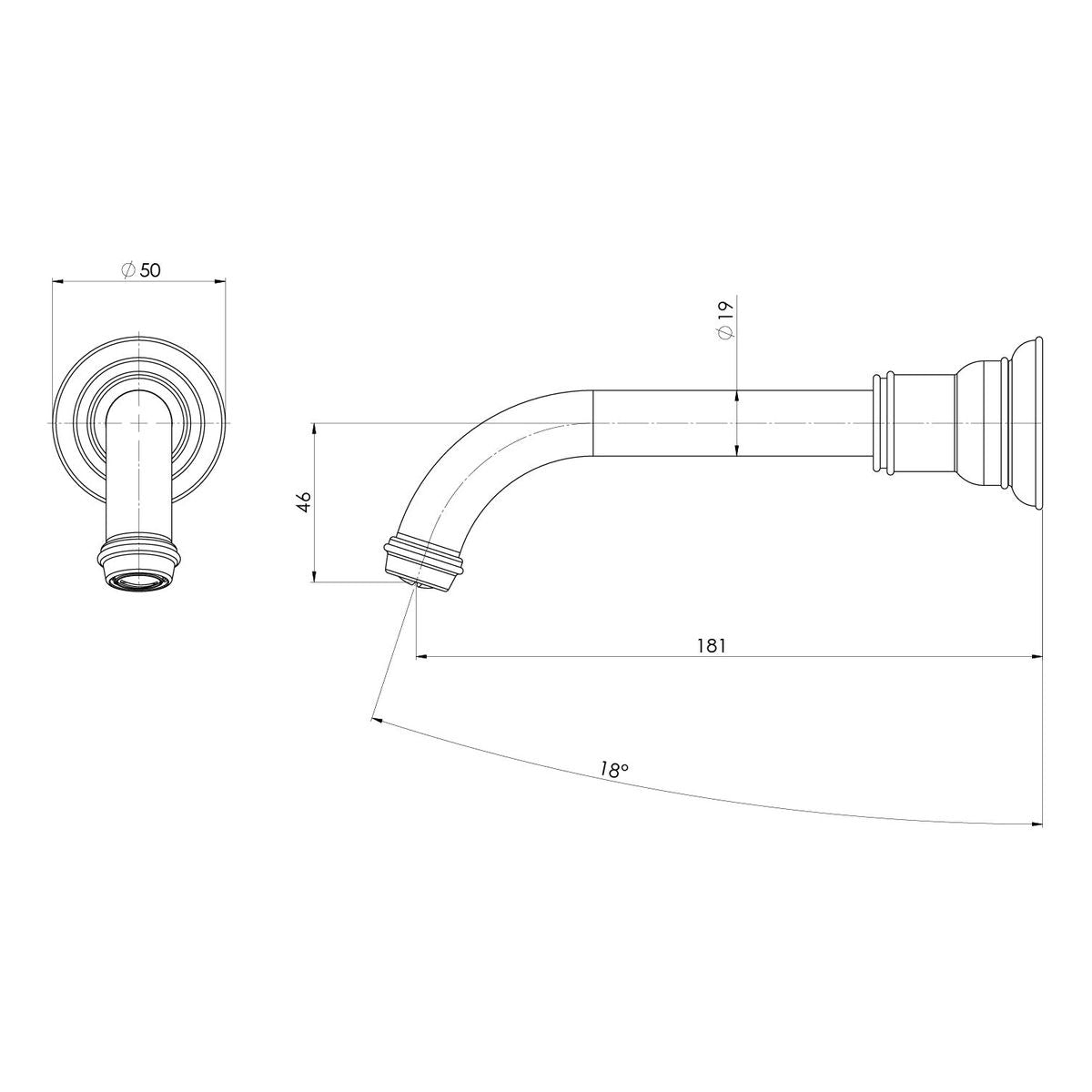 Cromford Wall Basin / Bath Outlet, Lead Free - Chrome