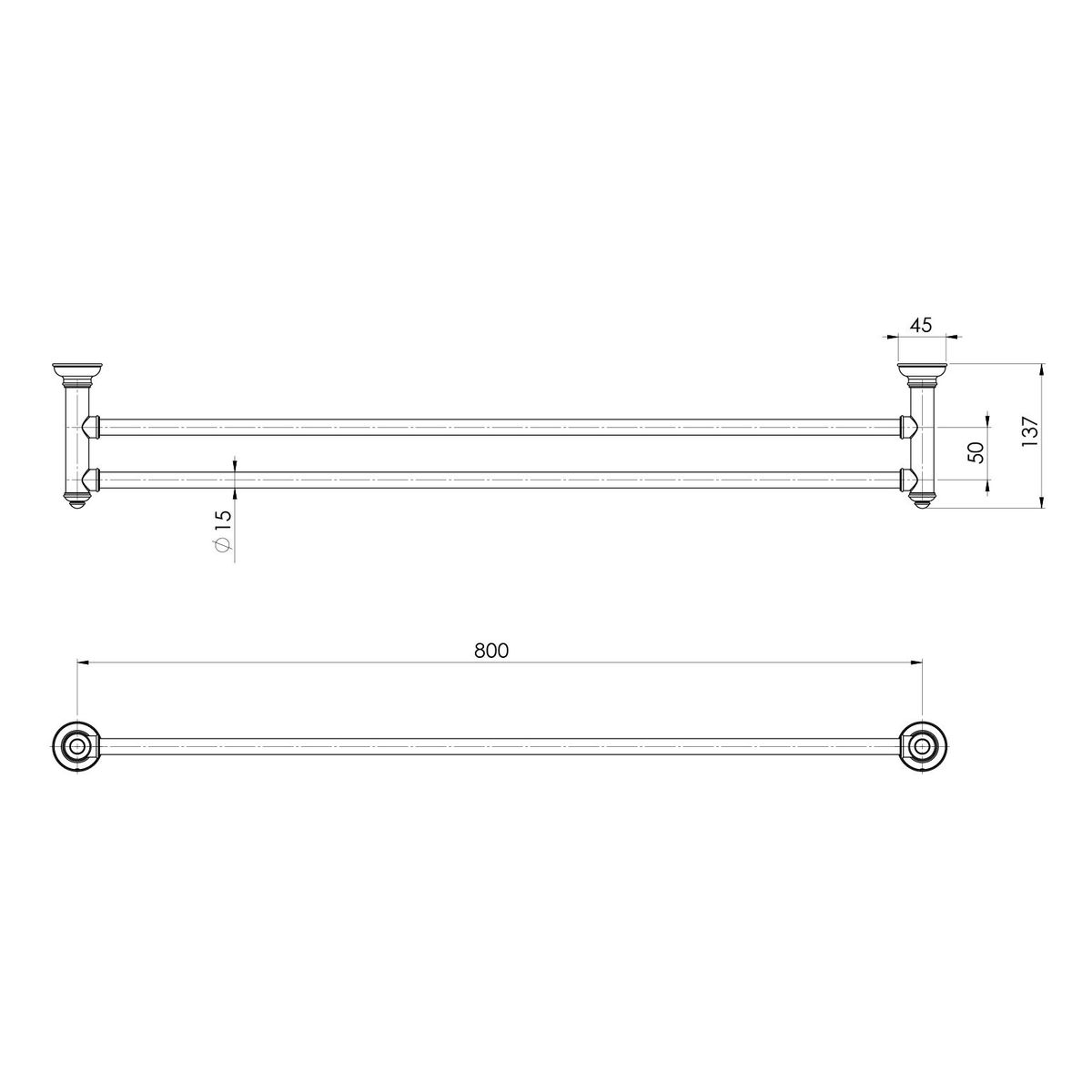Cromford Double Towel Rail 800mm - Brushed Gold