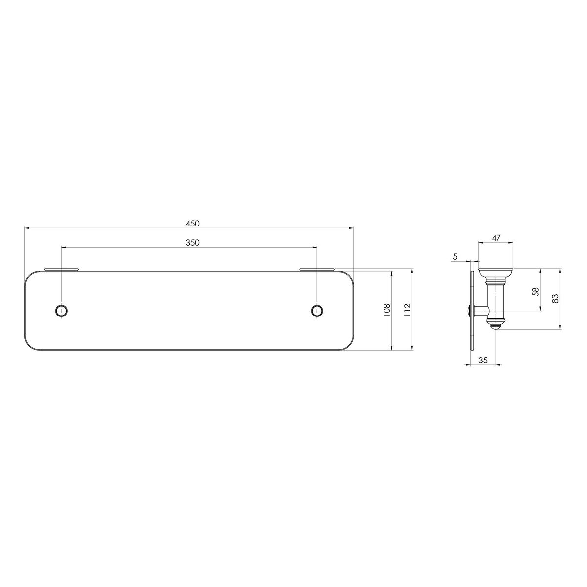 Cromford Glass Shelf 450mm - Matte Black