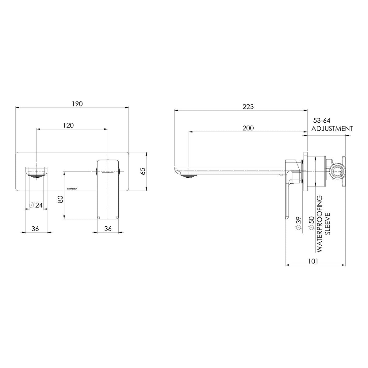 Phoenix GloStainless Steel MKII SwitchMix Wall Basin/Bath Mixer Set (Fit-Off Kit Only), Lead Free, Brushed Carbon