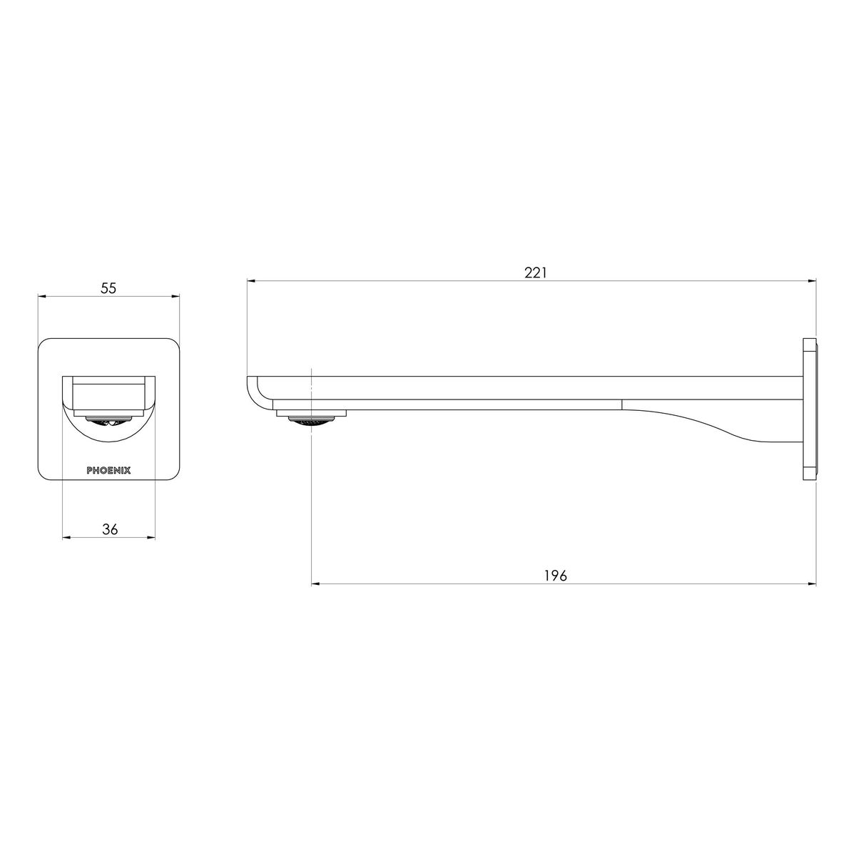 Gloss MKII Wall Basin / Bath Outlet 200mm - Brushed Carbon
