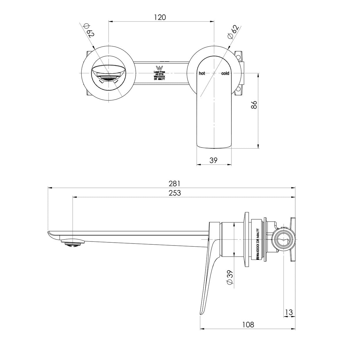 Phoenix Kusabi SwitchMix Wall Basin/Bath Mixer Set 200mm Fit-Off Kit - Chrome