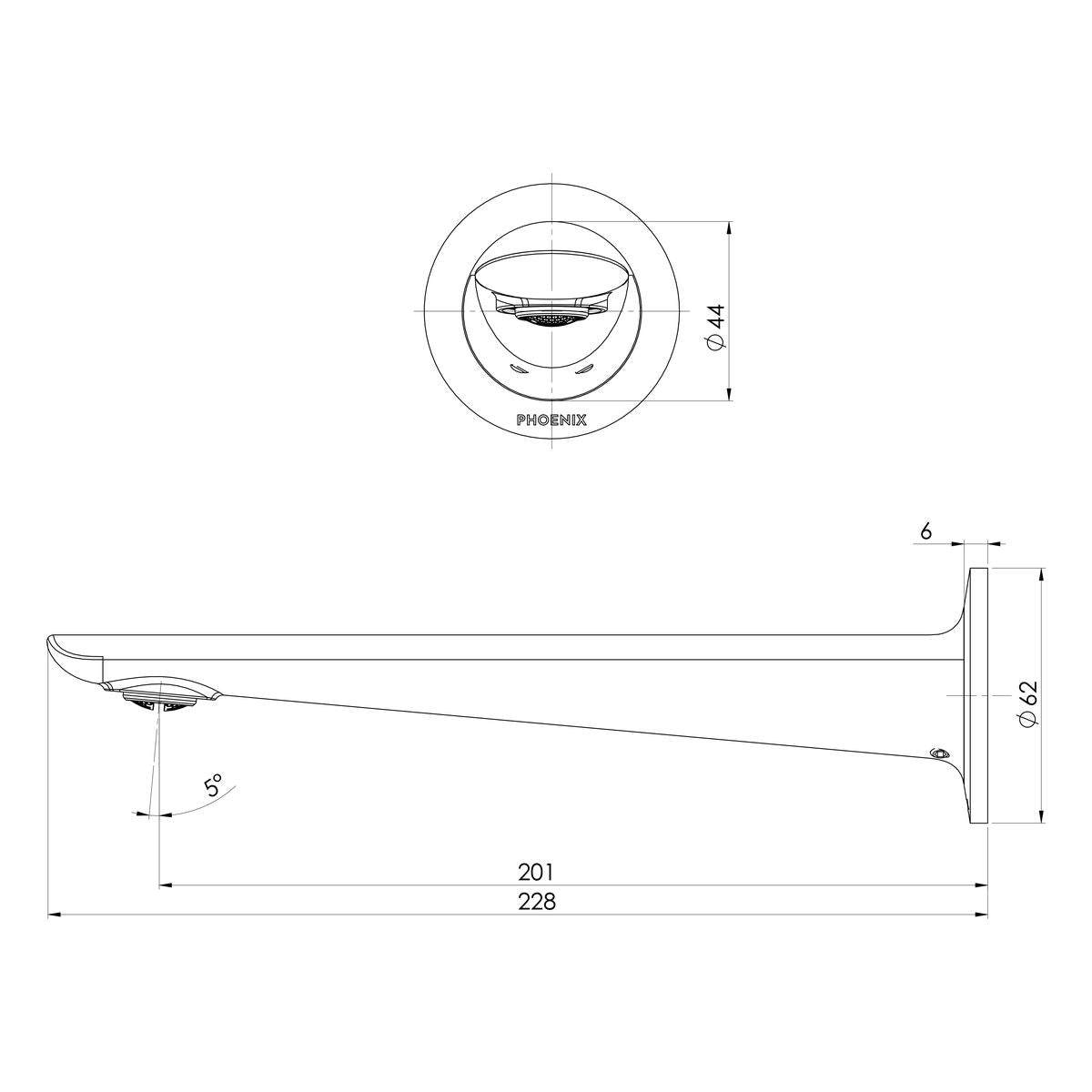 Phoenix Kusabi Wall Basin/Bath Outlet 200mm - Chrome
